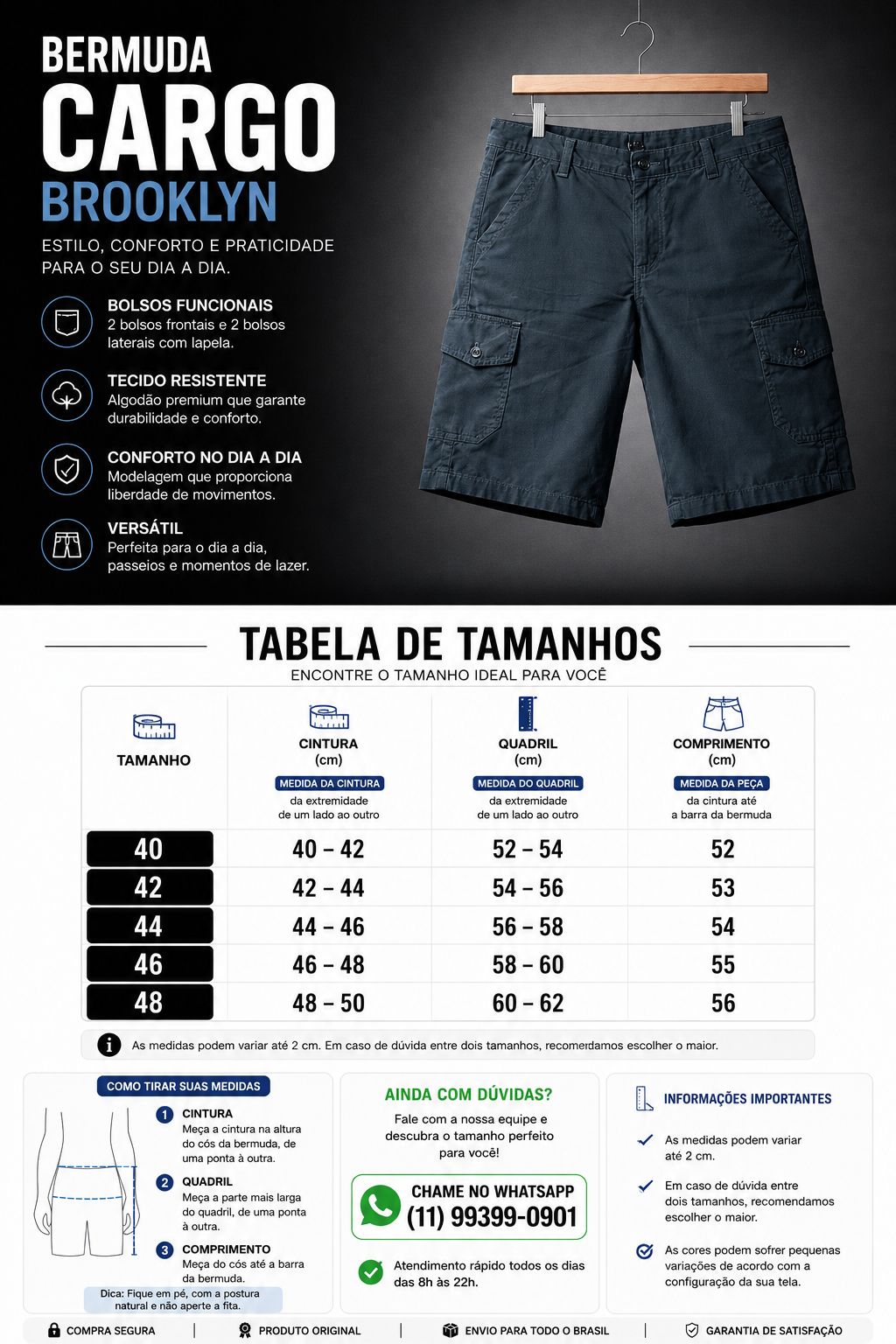 TABELA DE TAMANHO BERMUDA CARGO